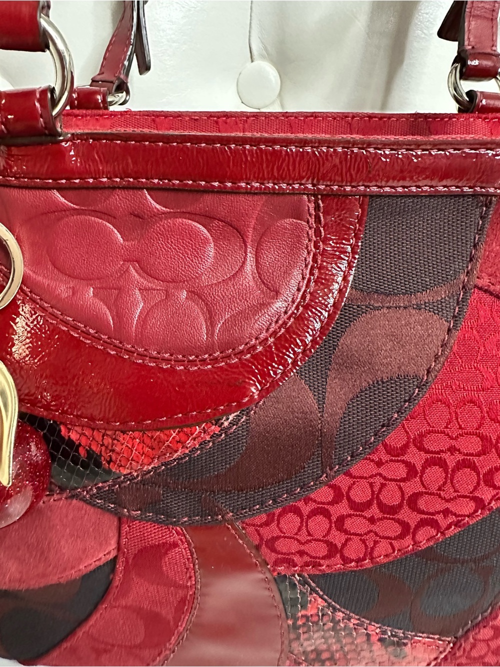 Coach Red Patchwork Tote Bag - Picture 2 of 9